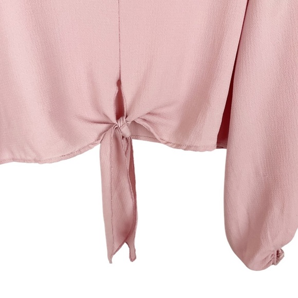 Fashion Nova Long Sleeve Tie Front Pink Crop Top - Picture 2 of 16